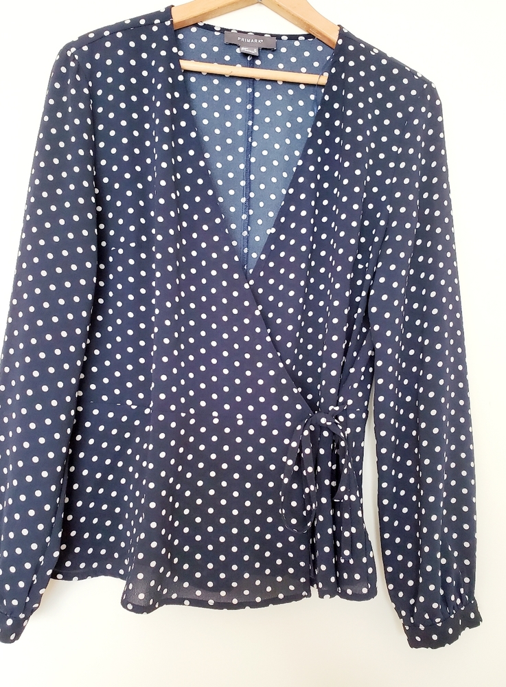 Primark blue & white polka dot wrap blouse - Picture 2 of 5